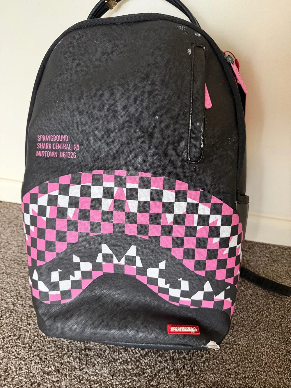 Sprayground Black Pink & White Checker Shark Backpack